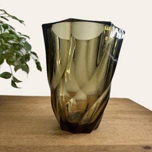 Vintage French Luminarc Vase Twirled Art Deco Style Thick Smoked Glass USED VGC
