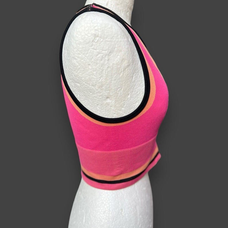 Urban Outfitters Josie Ribbed V-Neck Vest Top Hot Pink W black &Orange stripes image 4