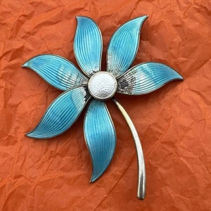 Norway Aksel Holmsen MCM 925 Blue White Enamel Flower Broach 3' X 3' Sold As Is image 4