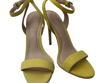 Office London Summer Yellow Suede Ankle Strapped Sandals UK6 12cm Heel New