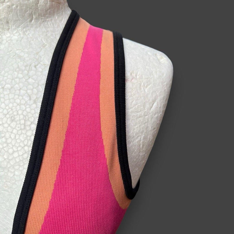 Urban Outfitters Josie Ribbed V-Neck Vest Top Hot Pink W black &Orange stripes image 3