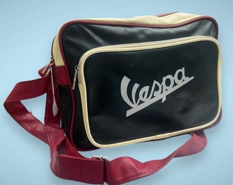 Borsa Vespa retrò Borsa da volo classica a tracolla messenger nera crema rossa Vtg