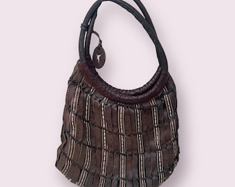 Vintage Pikolinos Genuine Brown Striped Leather Tote Bag H21xW14”  Preloved Vgc