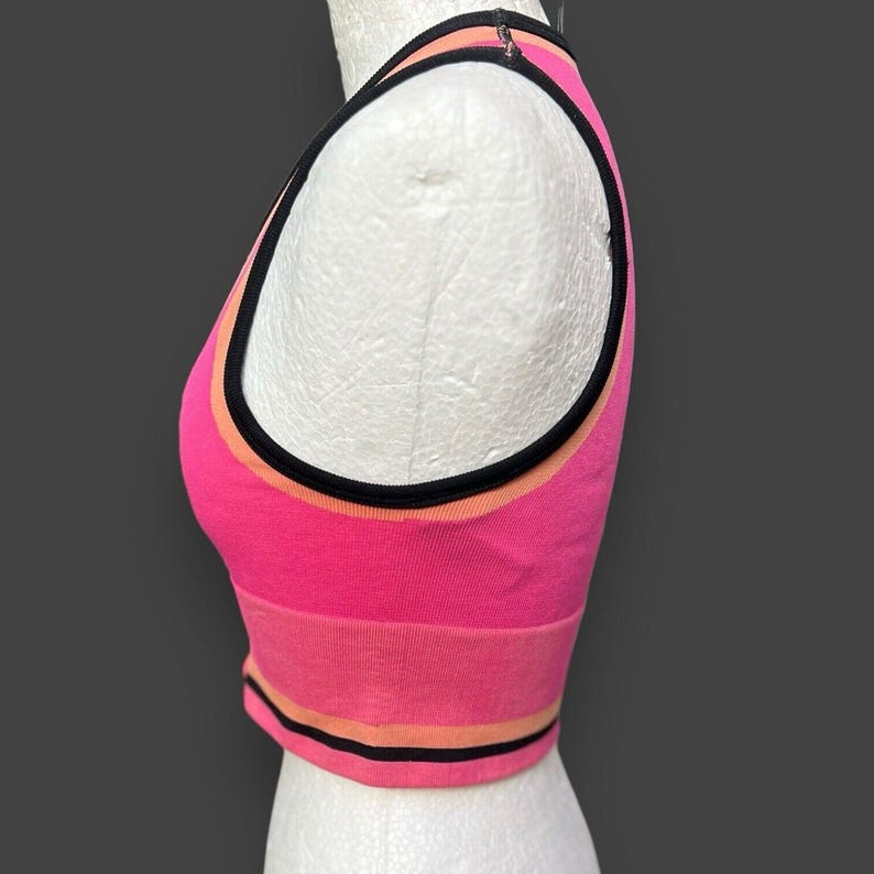 Urban Outfitters Josie Ribbed V-Neck Vest Top Hot Pink W black &Orange stripes image 5