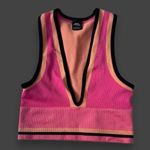 Urban Outfitters Josie Ribbed V-Neck Vest Top Hot Pink W black &Orange stripes image 6