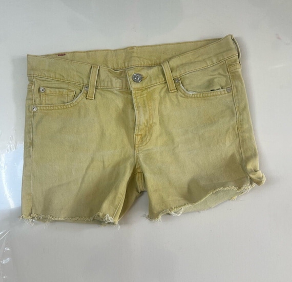 7 For All Mankind, 7 For All Mankind Shorts Yellow Denim Raw Edge 28” Summer Casual Or Holidays Vgc
