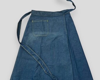 Gonna in denim blu vintage anni '70 avvolgente classica lunghezza midi UK 12 Preloved VGC