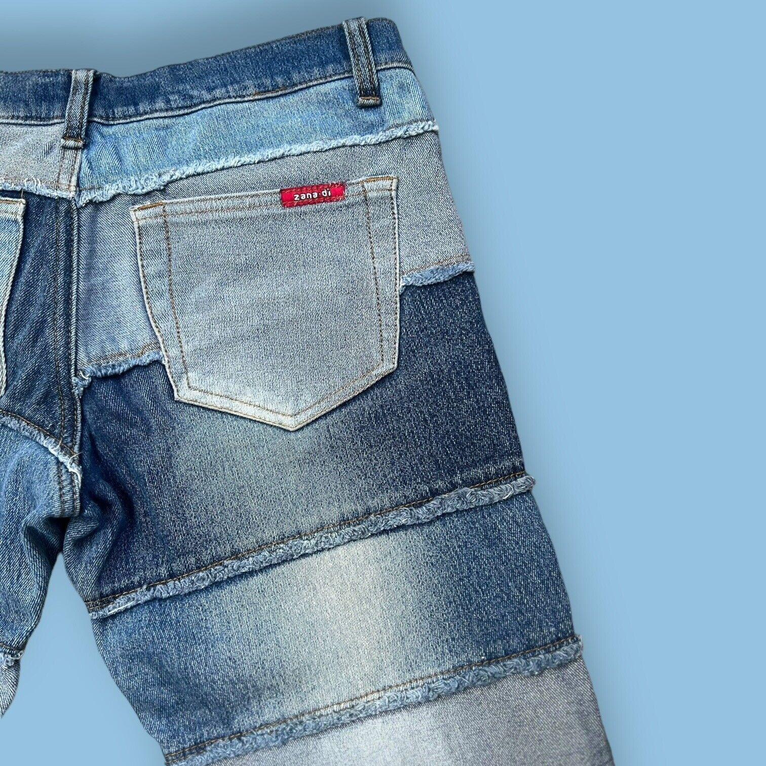 Zana Di Jeans Blue Denim Patchwork Design Raw Edge Bootcut 5