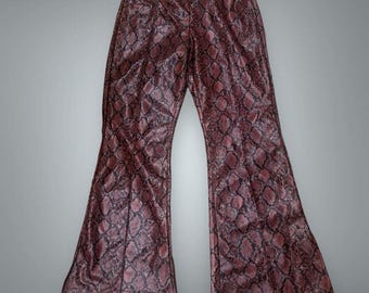 Bershka Faux Brown Snakeskin Flared Trousers Party Going Out Uk XL BNWT