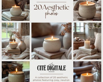 ソーシャルメディアとマーケティングのためのエレガントな美的写真20選 | 高解像度 | ニュートラルな装飾、キャンドルライト、そして居心地の良い雰囲気