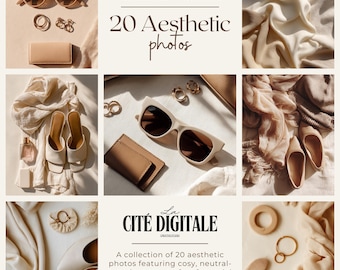 ミニマルファッションのストックフォト20選｜ニュートラルで美しいフラットレイ画像｜JPEGデジタルダウンロード