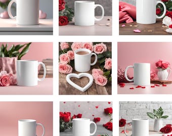 11オンス ホワイト マグカップ モックアップ | バレンタインデー | カスタム デザイン用の空白マグカップ | POD およびブランディング用のデジタル ダウンロード