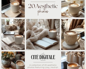 コーヒーの美的写真20選｜コンテンツクリエイター向けデジタルダウンロード｜ソーシャルメディアやブログで使える、居心地の良いコーヒーの写真