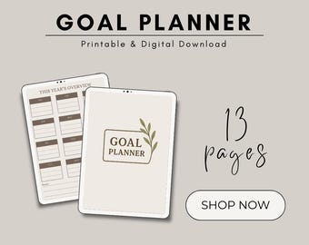 13ページの目標プランナー（印刷可能）｜デジタル目標設定ジャーナル｜生産性プランナー、目標トラッカー、目標設定ワークブック、すぐにダウンロード可能