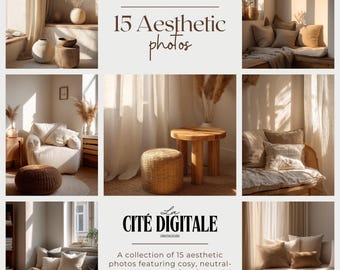 柔らかな雰囲気の家のコーナーを美しく演出する写真15選｜ミニマル＆ニュートラルなインテリア｜JPEGデジタルダウンロード