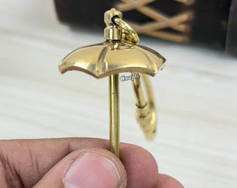 Handmade Brass Umbrella Keychain, Vintage Mini Umbrella Nautical Accessory Backpack Charm