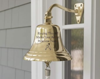 Nautical Brass Ship Bell Wall Mount, Vintage Marine Doorbell with Rope Pull Housewarming Gift