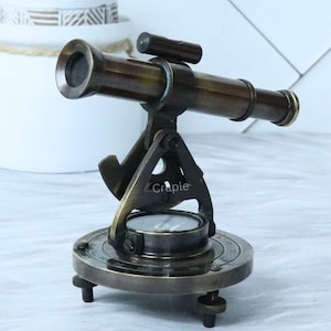 Alidade Telescope with Compass, Black Antique Brass Surveying Instrument, Nautical Desk Decor, Unique Office Gift