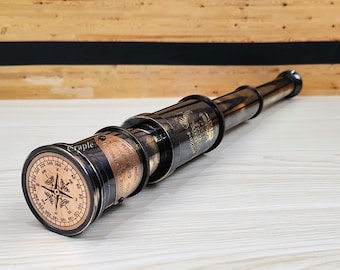 Handgefertigtes antikes Messing-Teleskop mit Ledertasche, 15-40 cm, Geschenk mit großer Reichweite und Fernglas