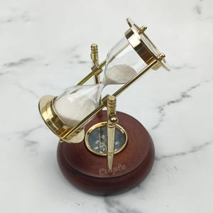 Nautical Rotating Brass Hourglass Wood Base Compass, Premium Gift