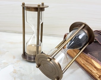 Ampulheta de areia personalizada em latão, estilo antigo, com duração de 15 segundos a 3 minutos, ideal para decoração de mesa.