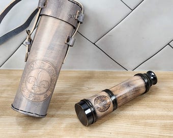 Personalisierte Messing-Teleskop mit Ledergriff & Fall - Nautisches Geschenk für Männer, Sammler Dekor