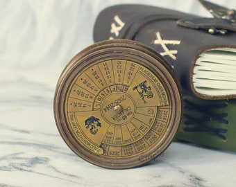 Vintage Brass Compass with Robert Frost Poem Engraving and 100-Year Calendar - Anchor Compass with Wooden Case - Christmas Day Gift