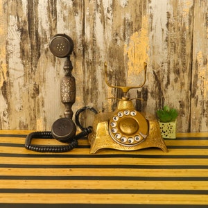 Antique Brass Working Telephone For Desk Decor, Vintage Candlestick Landline Telephone, Christmas Presents, Rotary Phone, 1800s 1900s Gift image 5