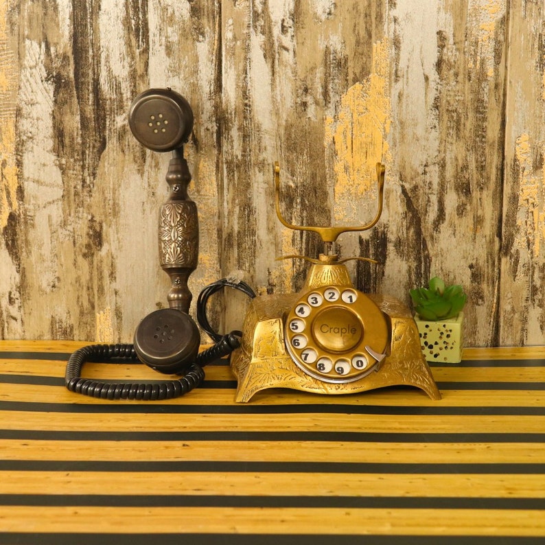 Antique Brass Working Telephone For Desk Decor, Vintage Candlestick Landline Telephone, Christmas Presents, Rotary Phone, 1800s 1900s Gift image 5