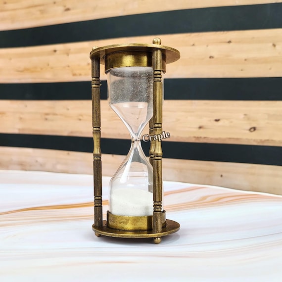 Personalized Custom Brass Hourglass Sand Timer, Antique Vintage Desk Decor, Engraved Gift