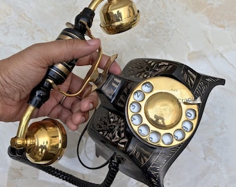 Arbeiten Gravierte alten Stil Wählscheibe Telefon, Messing Antike Schreibtisch Telefon Büro Dekor Geschenk