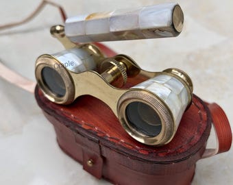 Vintage handgefertigte Messing Operngläser mit Perlmutt, viktorianischen antiken Stil Geschenk Etui