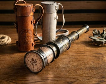 Personalisierte Messing-Teleskop Fernglas Antik Piraten-Teleskop Geschenk für ihn Vintage Decor (Leder)