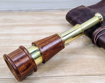 Personalisierte glänzende Messing Holz eingewickelte Teleskop Fernglas Nautische Geschenk Sammlerstück