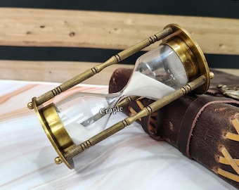 Personalisierte Messing Sanduhr 3-Minuten-Sanduhr, antike Vintage Schreibtischdekoration, Geschenk mit Gravur