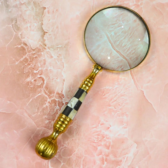 Vintage Brass Magnifying Glass 10X - Mother of Pearl Handle, 4 Inch Glass Lens, Amazon.com: Vintage Magnifying Glass with 10x Lens Mother of  main image 4