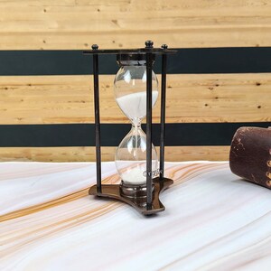 Black Antique Brass Hourglass 2 Minute Sand Timer Nautical Desk Decor image 5