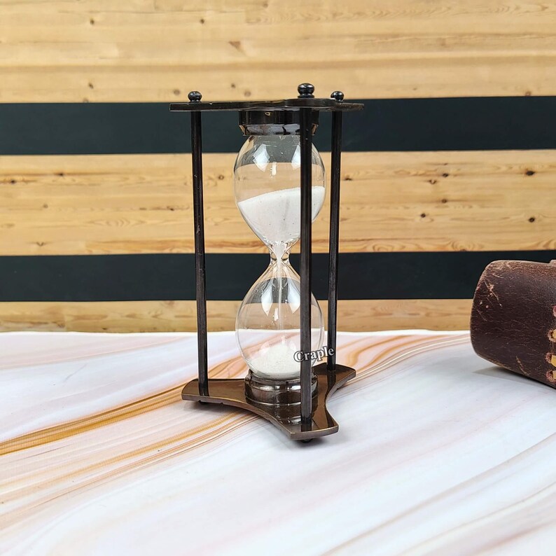 Black Antique Brass Hourglass 2 Minute Sand Timer Nautical Desk Decor image 5