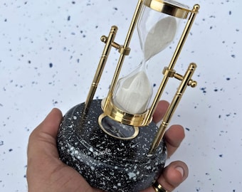 Brújula de latón personalizada con base de reloj de arena y temporizador de arena giratorio de 3 minutos