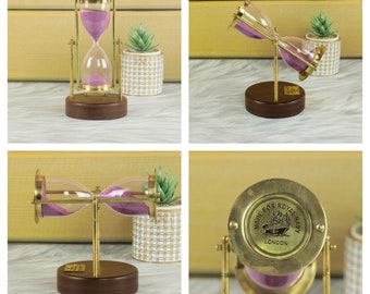 Royal Navy Hourglass - Watkins & Hills 19cm Brass Sand Timer with Rotating Wood Base