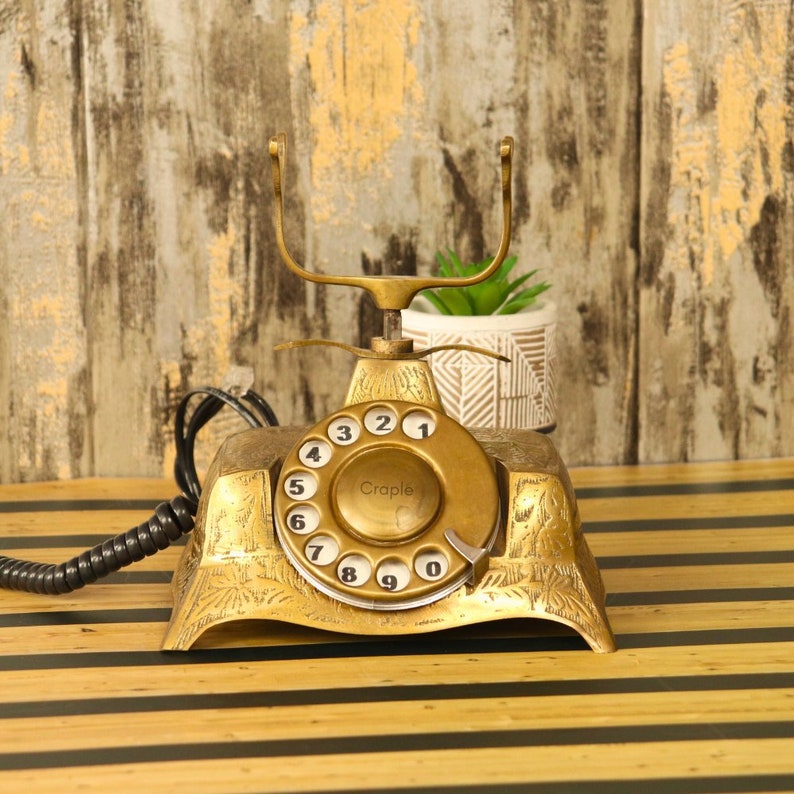 Antique Brass Working Telephone For Desk Decor, Vintage Candlestick Landline Telephone, Christmas Presents, Rotary Phone, 1800s 1900s Gift image 4