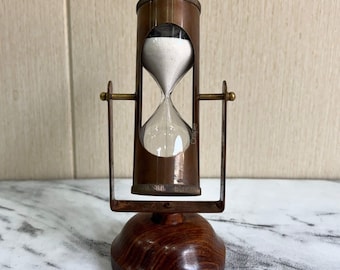 Reloj de arena antiguo de latón con doble brújula y base de madera – Reloj de arena blanco de 3 minutos
