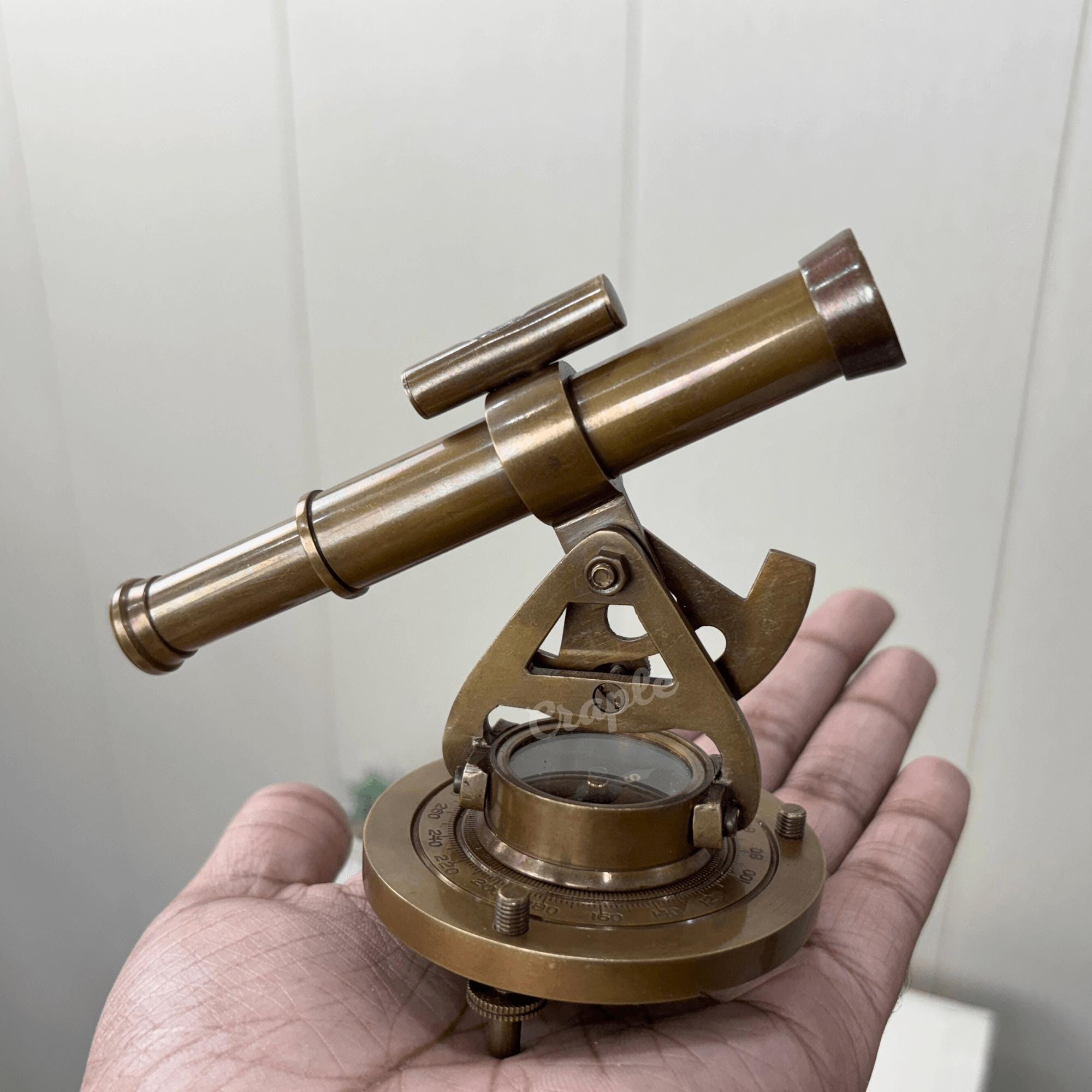 Vintage Style Solid Brass Telescope Compass – Antique Theodolite Alidade Gift – India - View #3