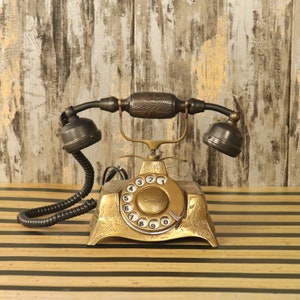 Antique Brass Working Telephone For Desk Decor, Vintage Candlestick Landline Telephone, Christmas Presents, Rotary Phone, 1800s 1900s Gift image 2