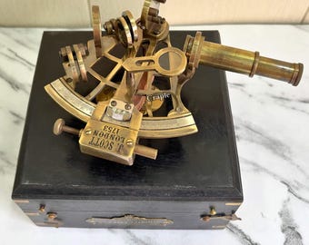 Messing Sextant mit 2 Teleskope & Holzkiste, Antique Finish Nautisches Instrument Geschenk