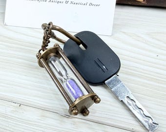 Mini Brass 1 Second Tiny Pocket Timer Hourglass Keychain, Antique Sand Timer Key Ring
