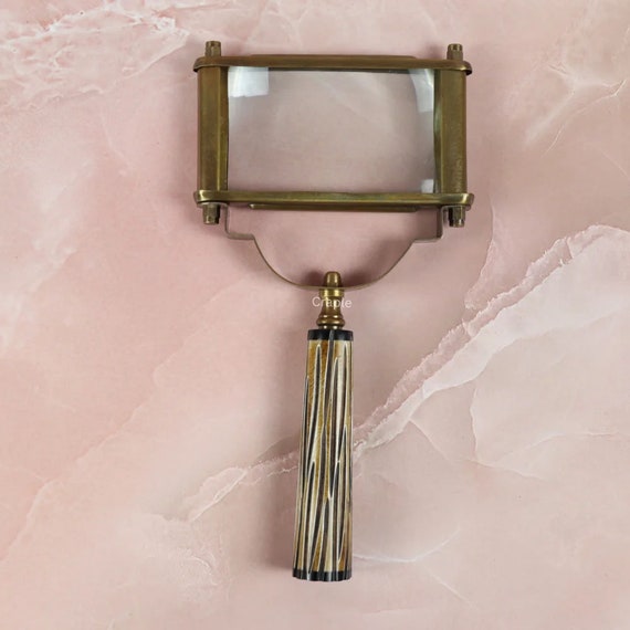 Handcrafted Brass Magnifying Glass: 5x Magnification, Bone Handle, Antique Finish