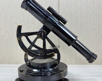 Telescopio topográfico personalizado de latón antiguo negro con brújula - Decoración náutica de escritorio grabada a medida