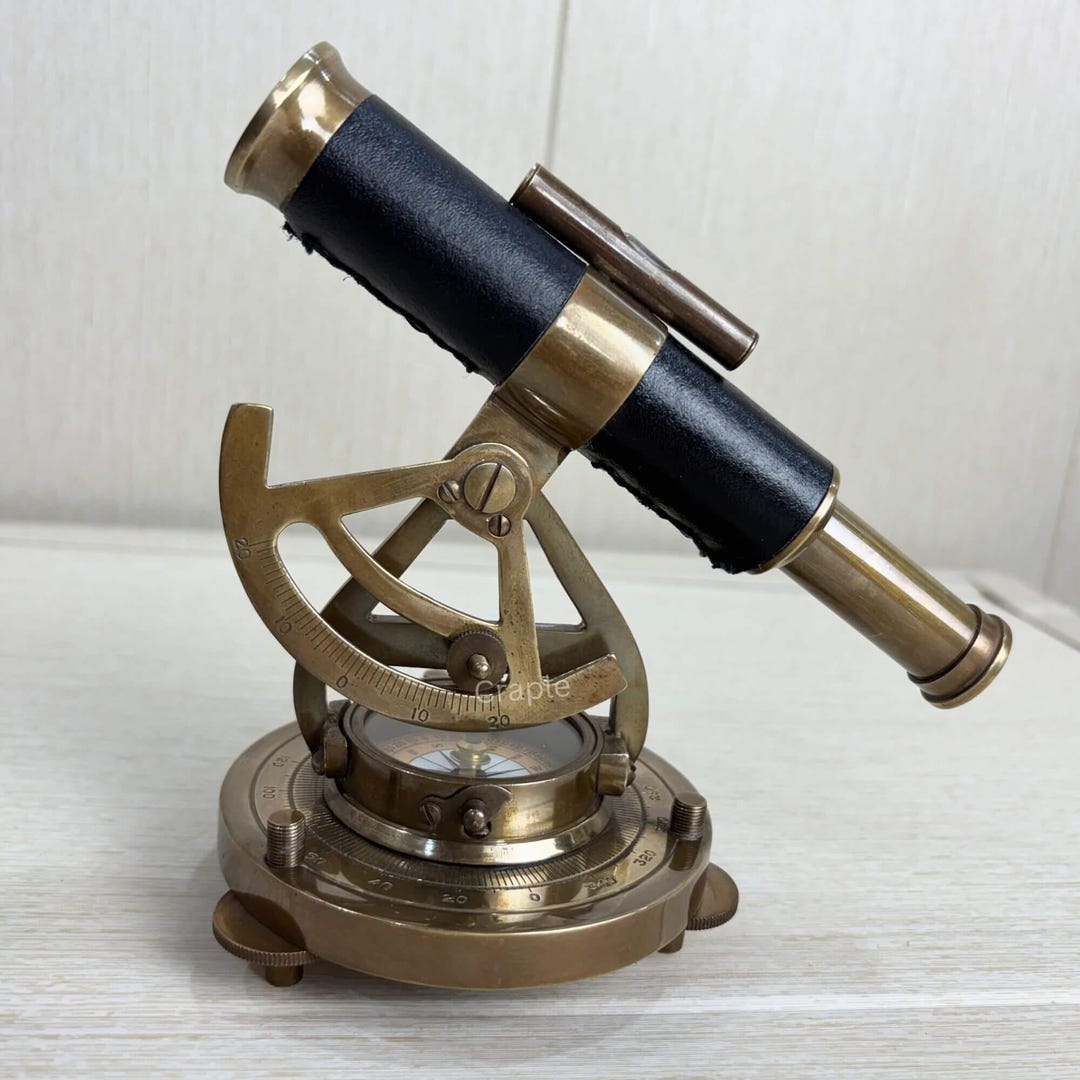 Antique Brass Alidade Telescope Compass Nautical Leather Marine Collectible 24183335012