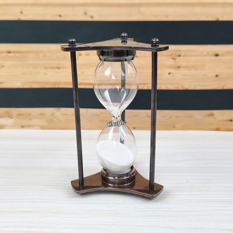 Black Antique Brass Hourglass 2 Minute Sand Timer Nautical Desk Decor image 4